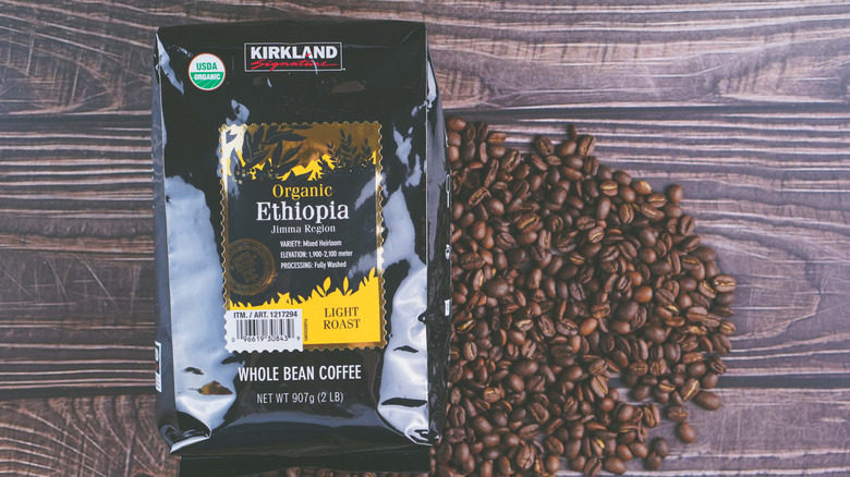 Kirkland Signature Ethiopian coffee beans on table