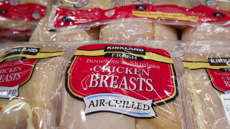 Costco chicken breasts in red packaging