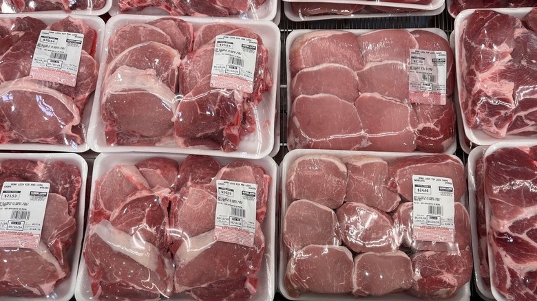 Packages of pork chops at Costco