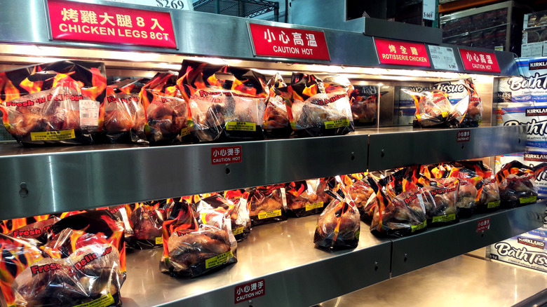 Rotisserie chickens in bags at Costco