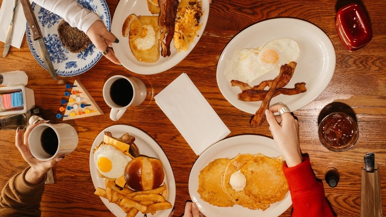 An aerial shot of customers eating food at Cracker Barrel