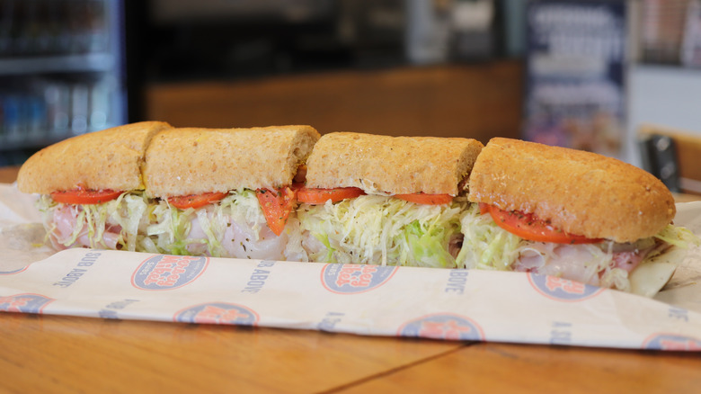Close up of a cold cut sandwich at Jersey Mike's