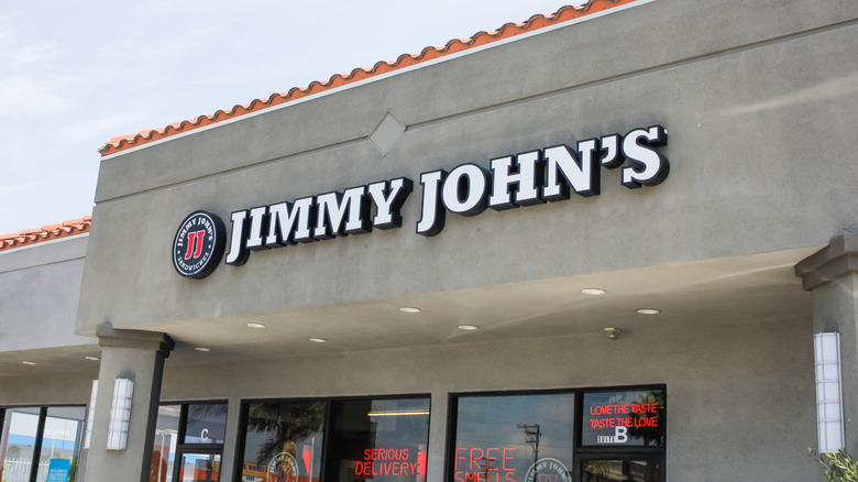 A Jimmy John's storefront, close up