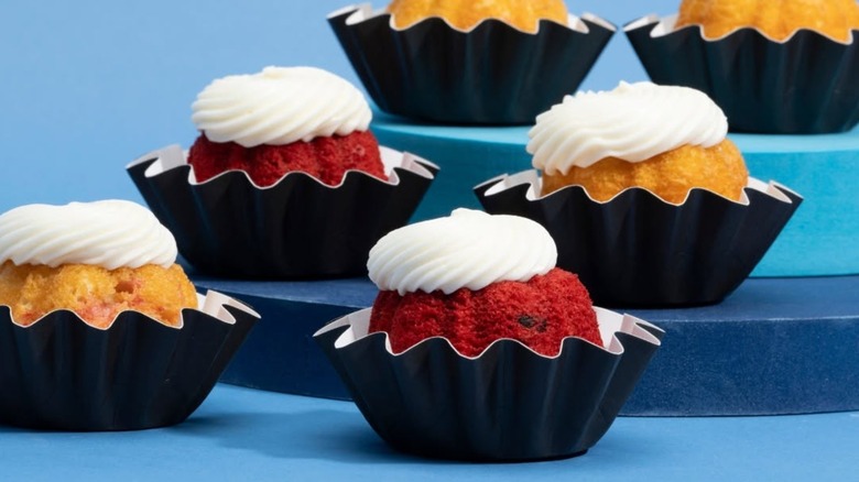 Close up of mini bundt cakes on display