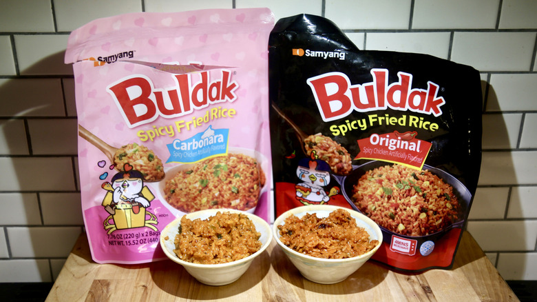 Buldak fried rice packets and bowls