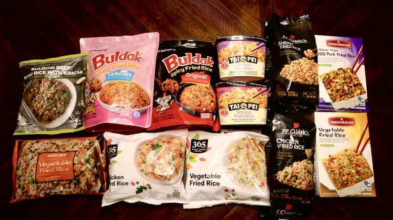 Frozen fried rice containers lined up