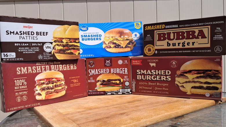 six boxes of smashed burgers