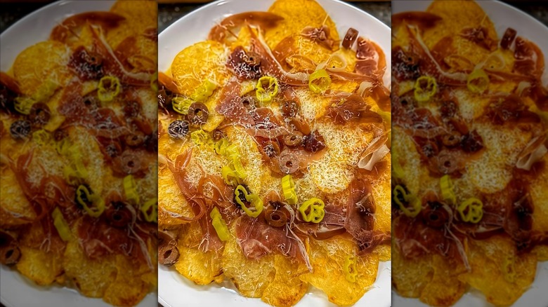 Basque nachos on white plate