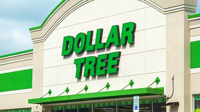 Green Dollar Tree sign on building