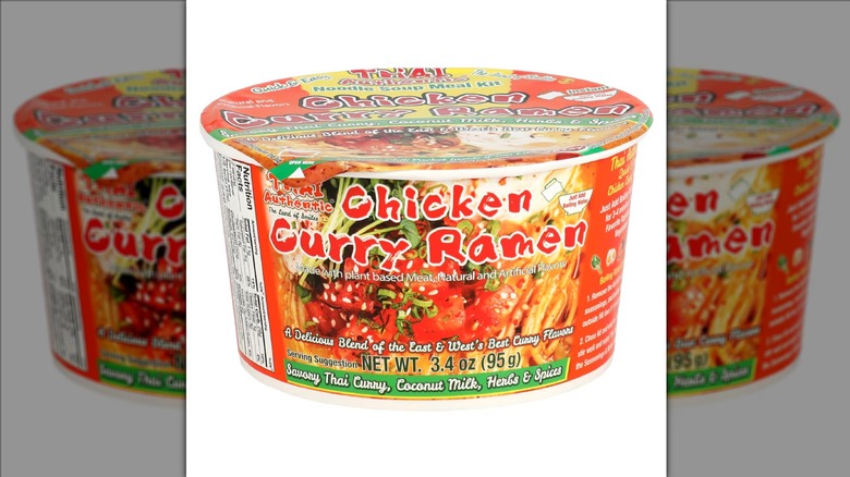 Thai Authentic Chicken Curry Ramen on white background