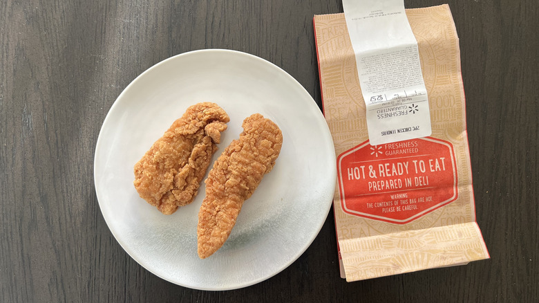 Walmart chicken tenders on a plate.