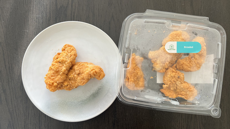 Kroger Home Chef breaded chicken tenders on a plate.