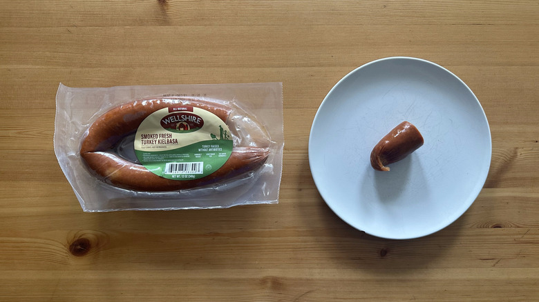 Wellshire Farms Smoked Fresh Turkey Kielbasa on white plate