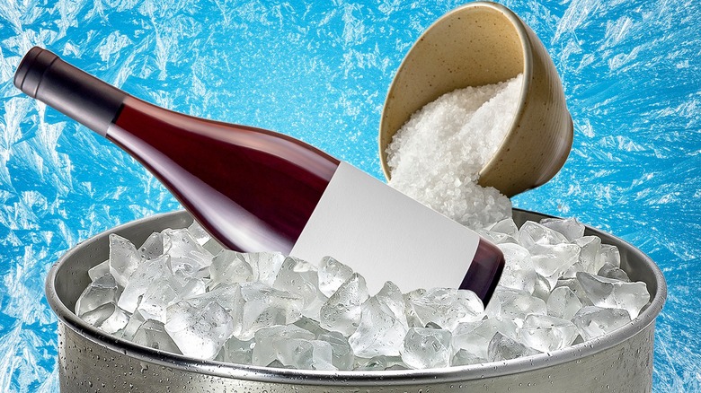 wine in bucket with ice and salt