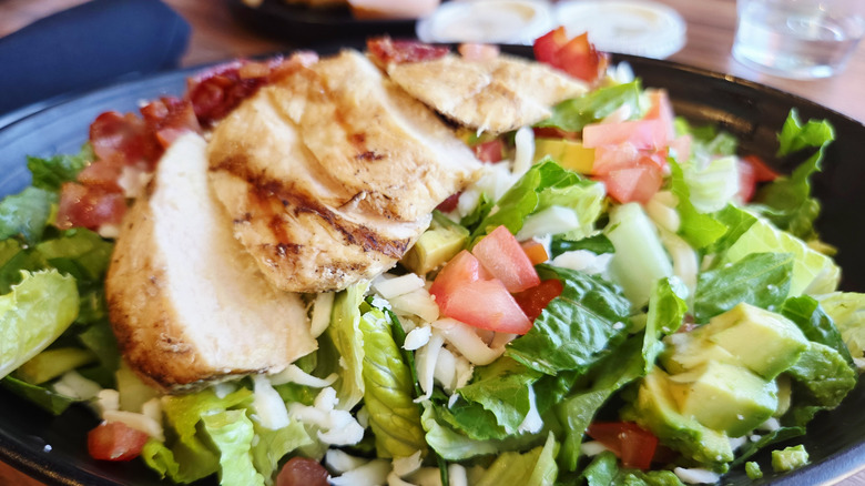 Close up of a grilled chicken salad from a fast food restaurant