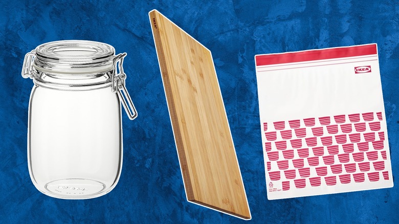 Jar, cutting board, and resealable bag from Ikea