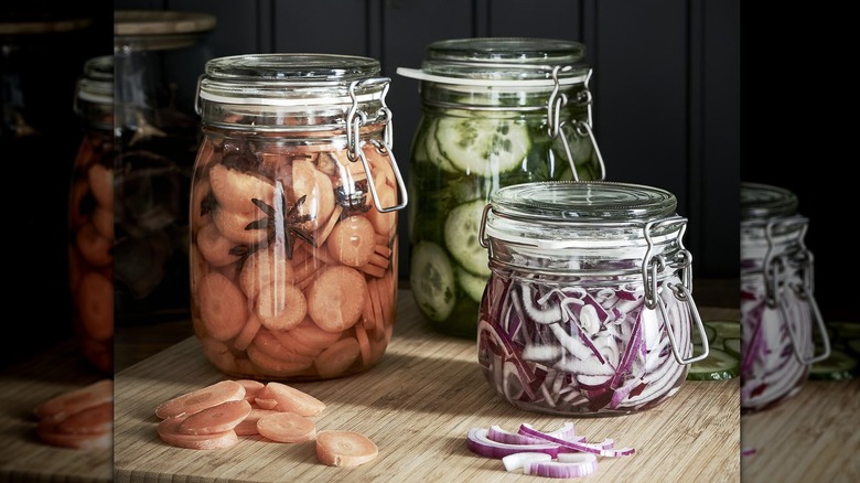 Ikea Korken jars holding pickled vegetables