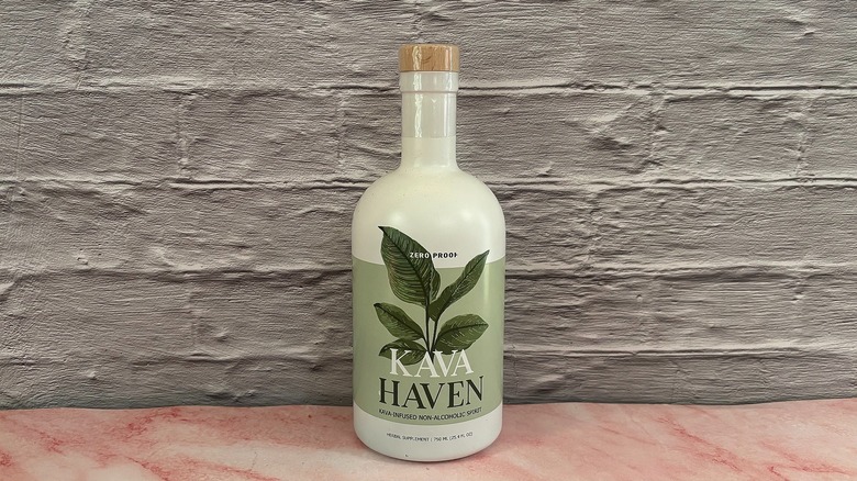 Bottle of Kava Haven on grey background