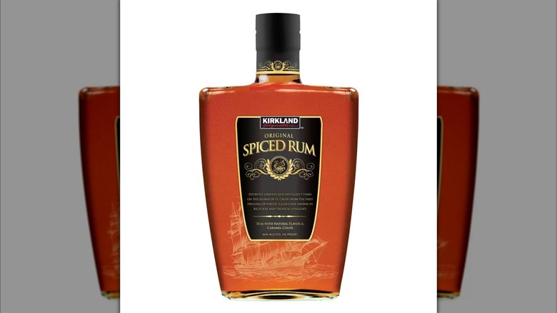 A product shot of Kirkland Original Spiced Rum shown isolated on a plain white background