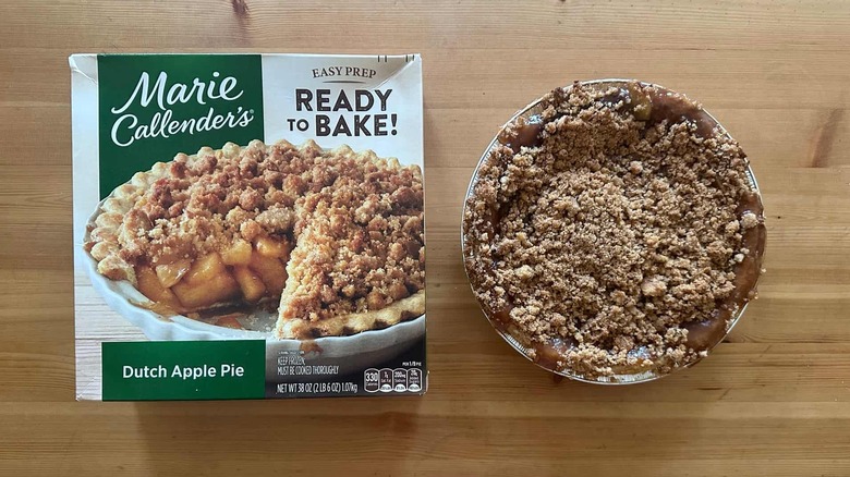 Marie Callender's Dutch Apple Pie on wooden table