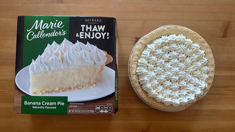 Marie Callender's Banana Cream Pie on wooden table