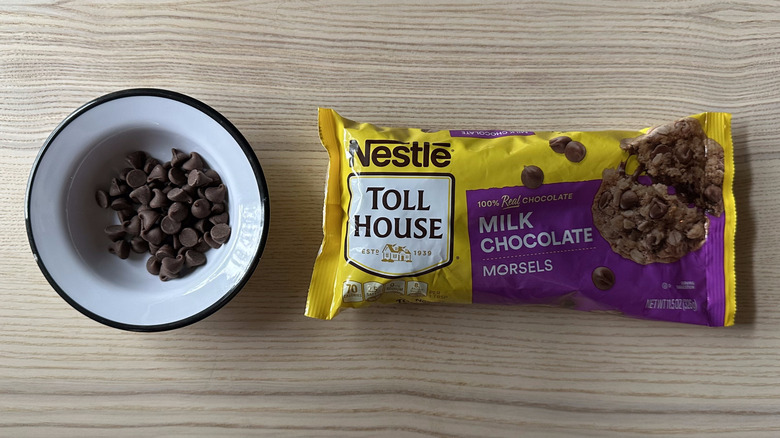 Toll House Milk Chocolate Morsels on wooden table