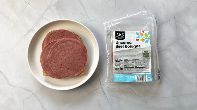365 uncured beef bologna on plate