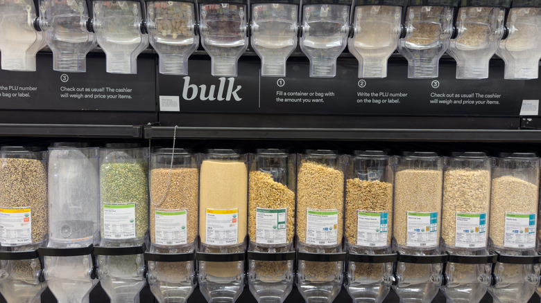 Bulk grains plastic dispensers inside Whole Foods Market