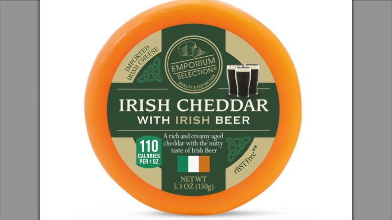 Orange wheel of Emporium Selection Irish Cheddar with Irish Beer from Aldi