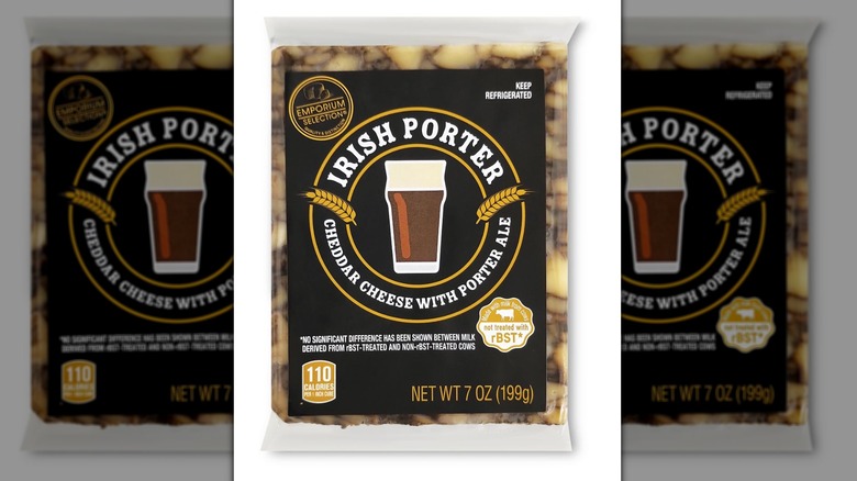 Square of Emporium Selection Irish porter cheddar cheese from Aldi