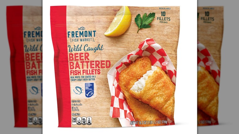 Bag of Fremont Fish Market Wild Caught Beer Battered Fish Fillets from Aldi