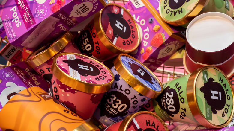 A cart full of ice cream, mostly Halo Top.