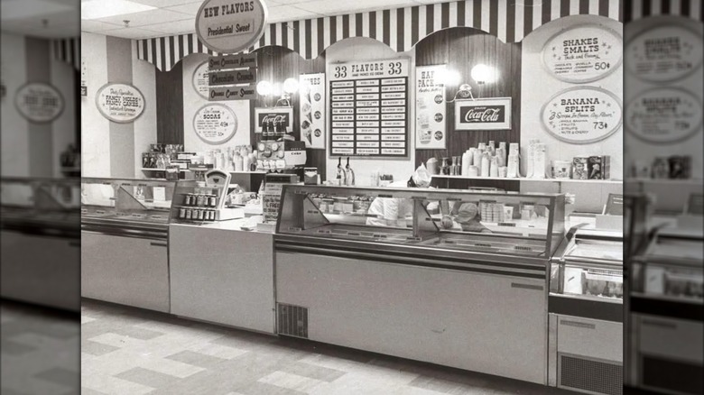 breslers ice cream shop in black and white
