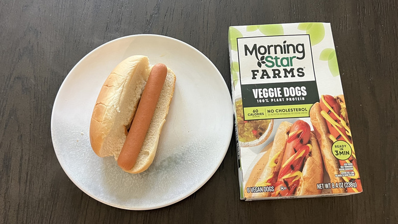 Morning Star Farms veggie dogs on a bun.