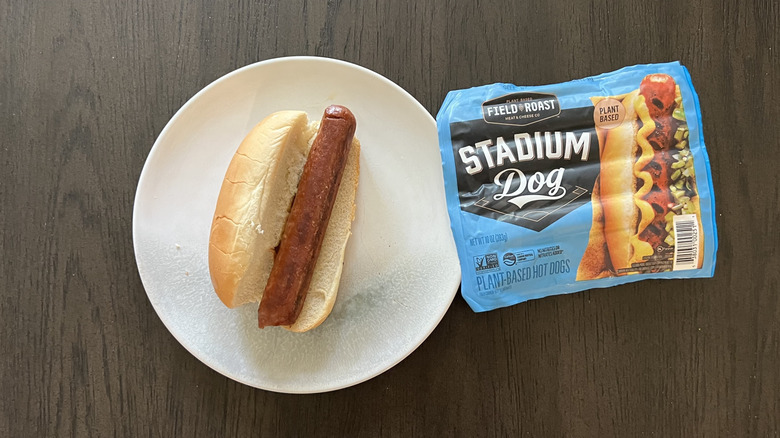 Field Roast stadium dog on a bun.