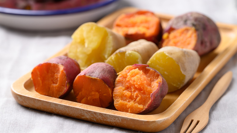 A variety of sweet potatoes on a plate