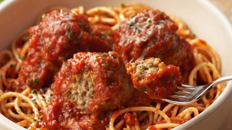Spaghetti and Meatballs dish from Carrabba's with fork