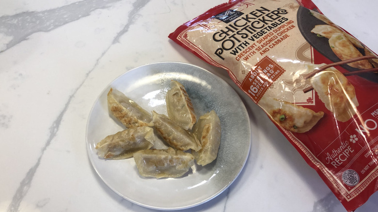 Member's Mark chicken potstickers on a plate.
