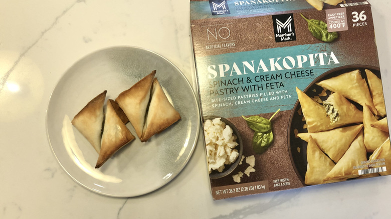 Member's Mark Spanakopita on a plate.