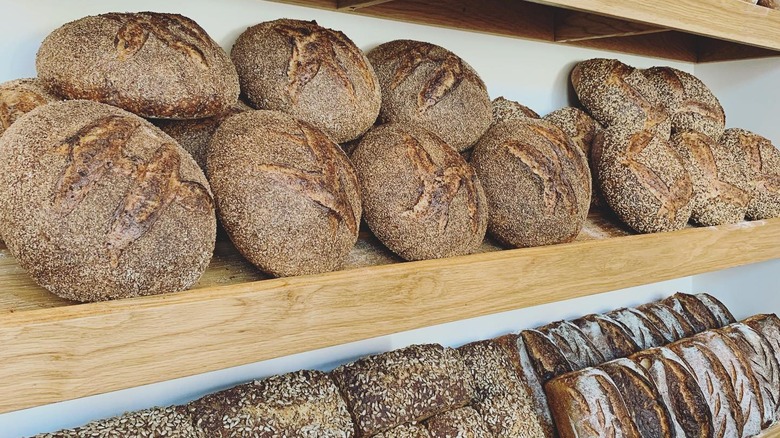 Loaves of bread on the shelves at Backhaus
