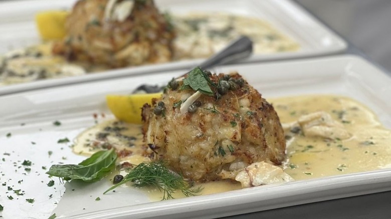 Pappadeaux oven-baked crab cake appetizer.