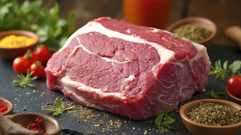 Raw pork butt on a marble slab