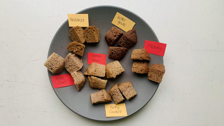 overhead shot of pieces of spice cake on a plate