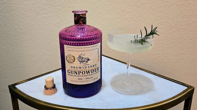 Gunpowder Irish Gin with Italian Viola Fig & Laurel and cocktail