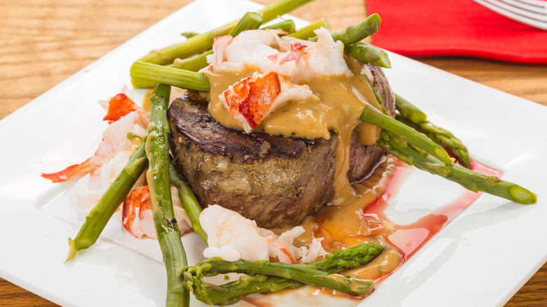 Filet oscar topped with crab and asparagus