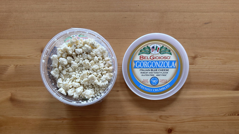 BelGioioso Gorgonzola Italian Blue Cheese on wooden table