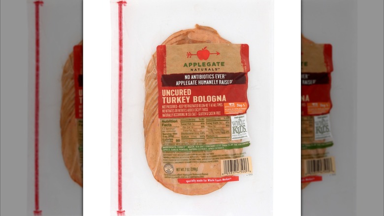 Uncured turkey bologna from Applegate Naturals on white surface