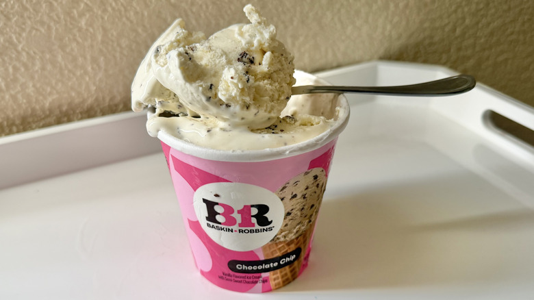 Baskin-Robbins Chocolate Chip scooped on a spoon