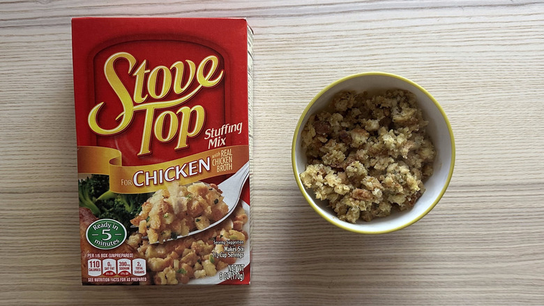 Chicken Stuffing Mix on wooden table