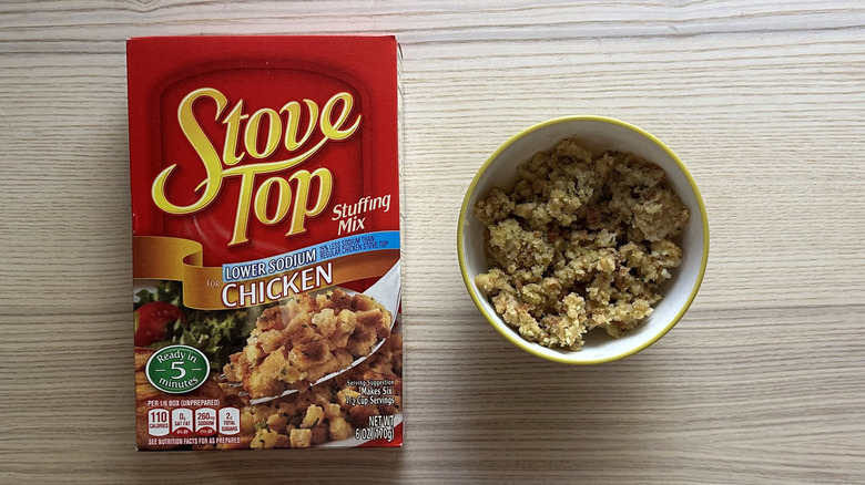 Lower Sodium Chicken Stuffing Mix on wooden table